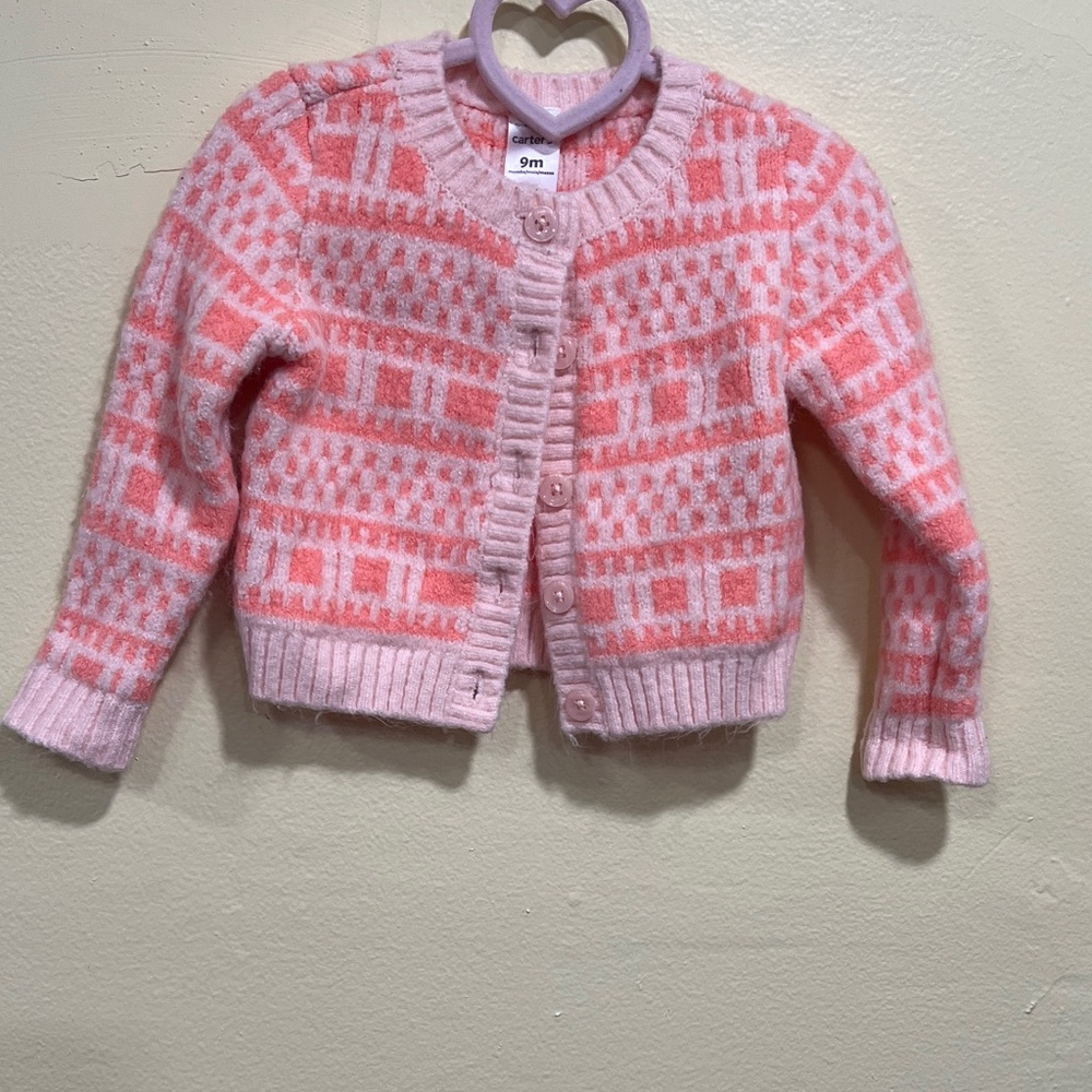 Carter's Pink and White Patterned Kids Sweater